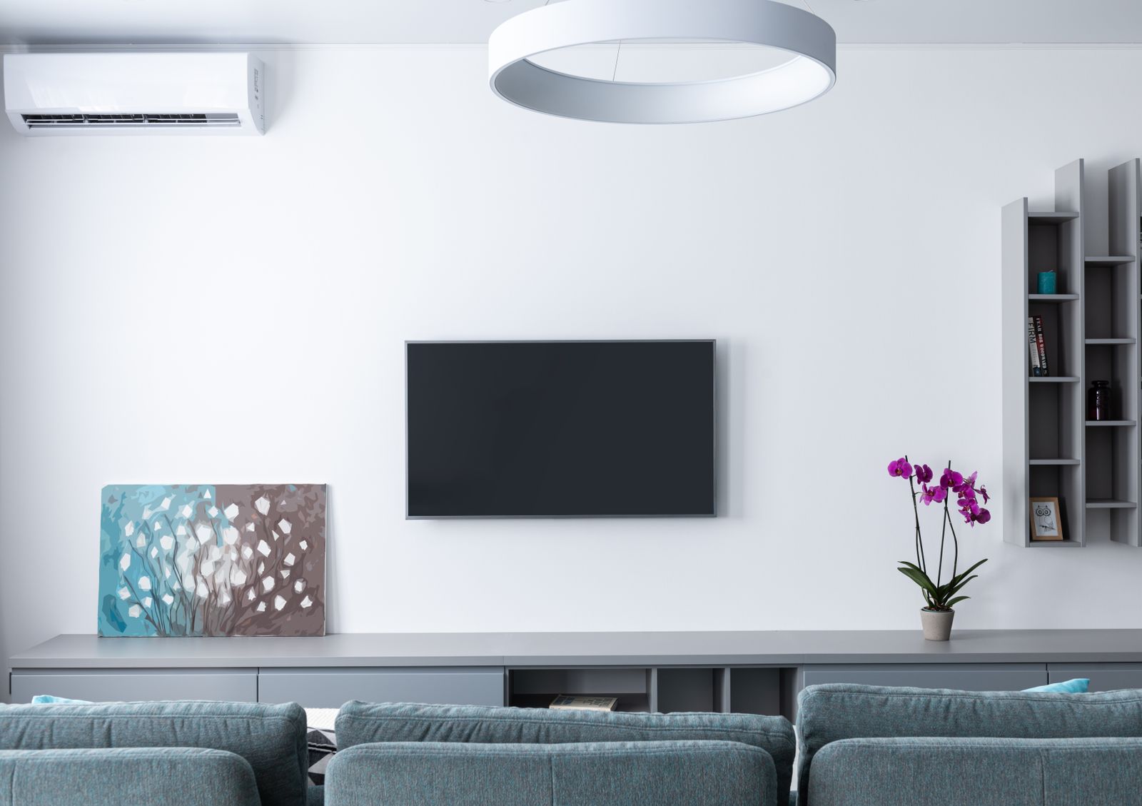 Modern air conditioning unit installed in a clean, contemporary room